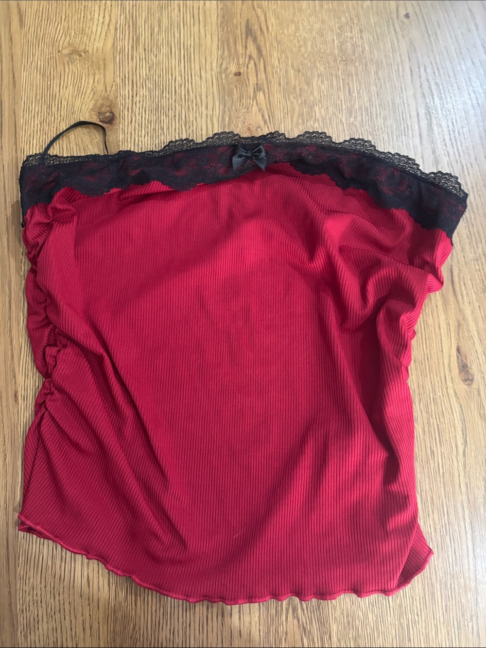 SHEIN Red Bandeau Tube Top with Black Lace Trim